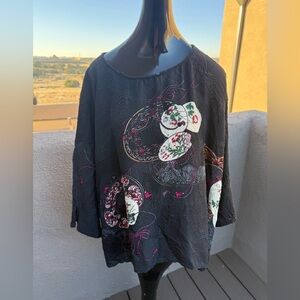 Citron Santa Barbara Black Embroidered Top — Size 1X